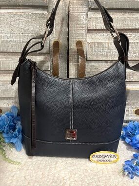 DOONEY & BOURKE Gracie Blue & Brown Pebbled Leather Hobo Bag EUC!